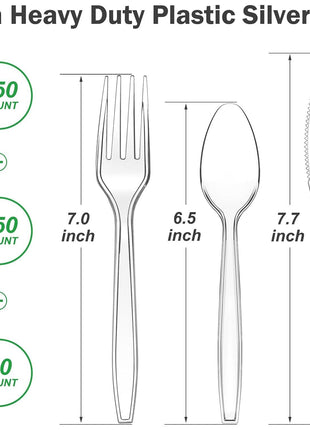 Dealusy 360 Count Extra Heavy Duty Clear Plastic Silverware, 150 Forks, 150 Spoons, 60 Knives, BPA-Free, Heat Resistant, Disposable Plastic Utensils Set, Plastic Cutlery Set, Plasticware Bulk