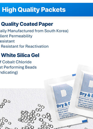 Dry & Dry 5 Gram [50 Packets] Silica Gel Packets Silica Gel Desiccants, Silica Gel Packs - Rechargeable (Food Safe) Silica Gel Packets, Silica Packets