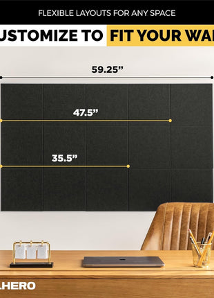 WALLHERO Large Cork Board for Wall 59 inch x 36 inch, Black Bulletin Board | 15 Pack Felt Wall Tiles | Cork Boards for Office Pin Board Tack Board Cork Boards