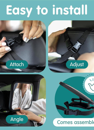 Baby Car Mirror for Rear Facing Seats - Double Award Winning, Non-Slip | Shatterproof and shakeproof car mirror for baby with 360° rotation and clear convex view for newborn satefy (9.6 x 6.9 in).