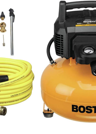 Bostitch 6 Gallon Pancake Air Compressor & 13 Piece Accessory Kit: Air Hose, Blow Gun and Adapter, Blow Chuck, Tire Gauge, Rubber Blow Gun Nozzle, Inflation Needle, and Male Quick Connect Plug