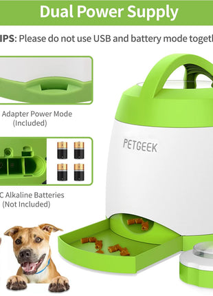 PETGEEK Automatic Dog Treat Dispenser with Button - Puzzle Memory Training Feeder, Pet Geek Button Treat Food Dispensing Toys Interactive, Iq Training Dog Feeder (Green)