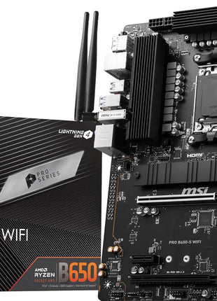 MSI PRO B650-S WiFi ProSeries Motherboard (AMD Ryzen 9000/8000/7000 Series Processors, AM5, DDR5, PCIe 4.0, M.2 Slots, SATA 6Gb/s, USB 3.2 Gen 2, HDMI/DP, Wi-Fi 6E, Bluetooth 5.3, 2.5Gbps LAN, ATX)