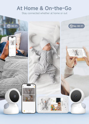 ARENTI Baby Monitor with 2 Cameras, 2K/3MP WiFi 6 Camera and Audio, 5-inch Wireless Screen, Smartphone App, Super Night Vision, Crying Detection, Auto Tracking, Temp&Humidity Sensor (D3 Set)
