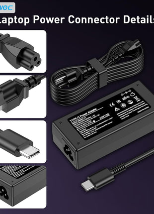 Universal 65W USB C Laptop Charger Compatible with Lenovo,HP, Dell, Acer, Asus, Samsung, Google and More, for Office, School, and Family
