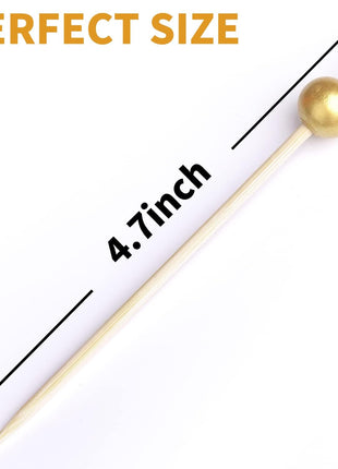 200PCS Cocktail Picks, Fancy Toothpicks for Appetizers, Decorative Bamboo Skewers for Appetizers Drinks Fruit, 4.7 Inch Long Wooden Gold Pearl Food Sticks Charcuterie Boards Accessories Party Supplies