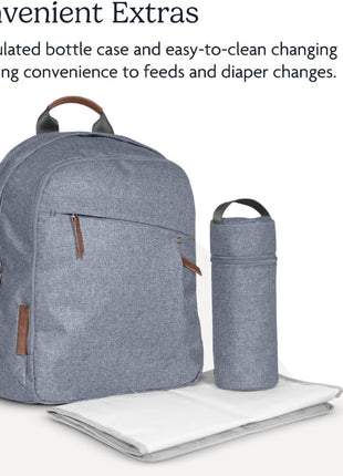 UPPAbaby Changing Backpack / Multiple Storage Compartments / Stroller Strap Attachment / Bottle Insulator and Changing Pad Included / Emmett/Gwen (Green Mélange / Saddle Leather)