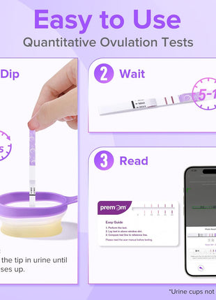 Premom Quantitative Ovulation Predictor Kit for Women | 40 Ovulation Test Strips with Numerical LH Range 0-65 mIU/mL, 10 Pregnancy Test Strips, Premom App Tracking LH Changes