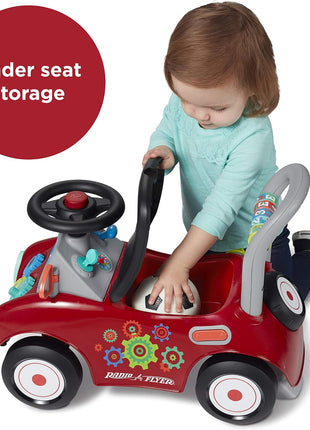 Radio Flyer Busy Buggy, Toddler Ride On Toys, for Toddlers 1-3 | 3-in-1 Push Walker Ride On Car with 17 Sensory Activities, Anti-Tip Feature, Horn and Gears, 42 lb Capacity
