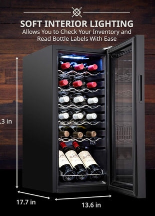 Ivation 18 Bottle Compressor Wine Cooler Refrigerator w/Lock, Large Freestanding Wine Cellar For Red, White, Champagne or Sparkling Wine, 41f-64f Digital Temperature Control Fridge Glass Door Black