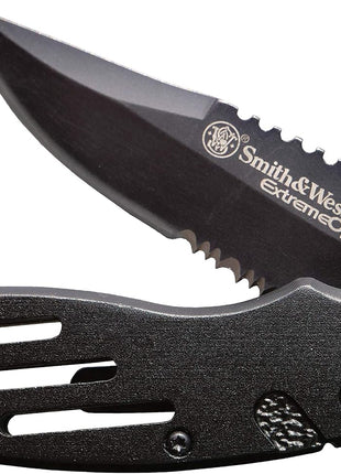 Smith & Wesson Accessories Extreme Ops SWA24S 7.1in S.S. Folding Knife with 3.1in Serrated Clip Point Blade and Aluminum Handle for Outdoor