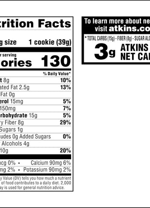 Atkins Peanut Butter High Protein Cookie, Keto Snacks, 3g Net Carb | Low Sugar and Low Carb Treats, Satisfies Cravings with High Protein, 4 Count, Individually Wrapped for On-the-Go, 1g Sugar