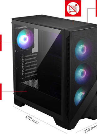 MSI MAG Forge 321R Airflow - Premium Mid-Tower Gaming PC Case - Tempered Glass Side Panel - ARGB 120mm Fans - Liquid Cooling Support up to 360mm Radiator - Vented Front Panel