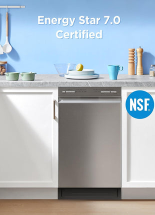 Midea 18 Inch Built-in Dishwasher, Slim Space-Saving Design with 8 Place Settings, 6 Washing Programs & Stainless Steel Tub, Energy Star Certified Dishwasher with Heated Dry & High Temp Wash, Silver