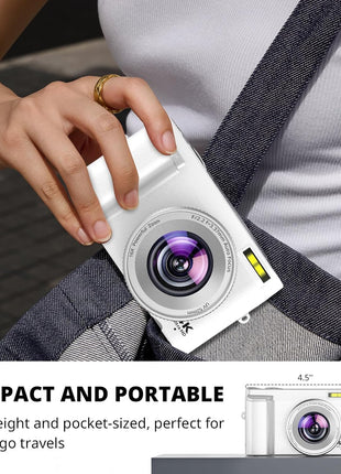 Duluvulu 4K Digital Camera for Photography Autofocus, 2026 Latest 48MP Vlogging Camera for YouTube with SD Card, 2 Batteries, 3" 180°Flip Screen Compact Travel Camera for Teens with 16X Zoom,Off White