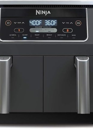 Ninja DZ201 Foodi 8 Quart 6 in 1 DualZone 2 Basket Air Fryer with 2 Independent Frying Baskets, Match Cook & Smart Finish to Roast, Broil, Dehydrate & More for Quick, Easy Meals, Grey