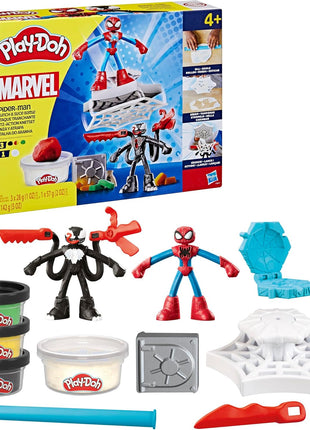 Play-Doh Marvel Spider-Man Launch & Slice Battle Playset with 2 Bendy Action Figures and 7 Accessories, Imagination Toys for Boys & Girls 4 Years & Up