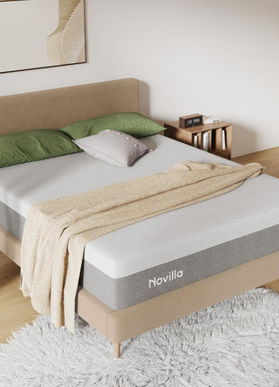 Novilla Bliss Queen Size Mattress, 12 Inch Gel Memory Foam Mattress Queen | Cool Night Sleep & Pressure Relief, Support Foam for Spine Alignment & Motion Isolation, Medium Plush Feel