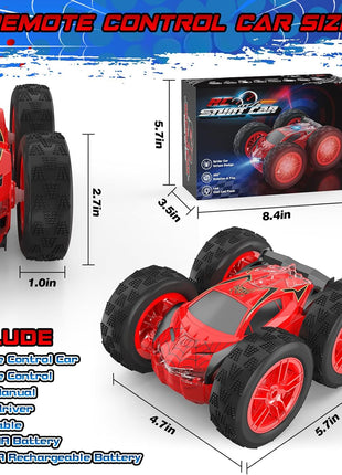 Remote Control Car for Kids, RC Stunt Cars Toys for Boys Ages 4-7 with Cool Double-Sided Pattern and LED Flash, 1:24 Vehicle Toy Car Hobby Racing Car Toys Gift for 3 4 5 6 7 8 9 Year Old Boys