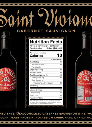 Saint Viviana Non-Alcoholic Cabernet Sauvignon, Non Alcoholic Red Wine, Gluten Free, Low Sugar, Zero Proof, California Dealcoholized Wine, Blackberry, Plum, Coffee & Vanilla Notes, 24.6 fl oz Bottle