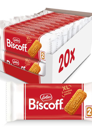 Lotus Biscoff Cookies, Caramelized Biscuit Cookie Snack, Dispenser Box (20 sleeves of 2 extra large cookies) Vegan, 0.9 Ounce (Pack of 20)