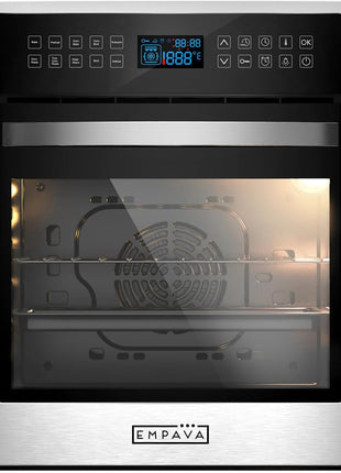 Empava 24" 10 Cooking Functions W/ Rotisserie Electric LED Digital Display Touch Control Built-in Convection Single Wall Oven EMPV-24WOC02 | Deluxe 360° ROTISSERIE with Sensitive Touch Control EMPV-24WOC02