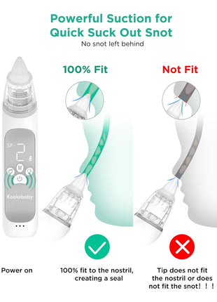 Koalababy Electric Nasal Aspirator for Baby, Large Flow, Baby Nose Sucker with 3 Suction Levels, Rechargeable Nose Cleaner for Toddlers, Music and Light Soothing, Soft Silicone Tips