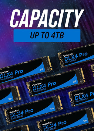 VisionTek 2280 M.2 DLX4 Pro SSD - 512GB - PCIe Gen 4.0 x4 NVMe - 5200MB/s Read, 4775MB/s Write – Laptops, Gaming PCs, Compatible Consoles