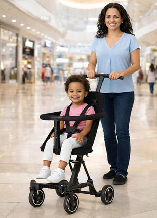 Dream On Me Coast Rider Lightweight Travel Stroller, 45 Lb Limit, Black | 5-Point Harness, Smooth Wheels, Compact Baby & Toddler Stroller, Theme Park Approved, Quick Fold, Converts to Rider & Scooter