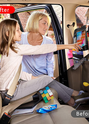 Helteko Backseat Car Organizer, Kick Mats Back Seat Protector with Touch Screen Tablet Holder, Back Seat Organizer for Kids, Travel Accessories with 9 Storage Pockets 2 Pack, Black