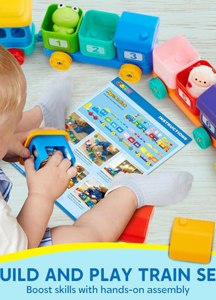 Play-Act Learning Toy for Toddlers 1 2 3 Years Old, Counting, Matching & Sorting Montessori Learning Farm Train Including 9 Farm Animals, Birthday Gift for Baby Boys Girls