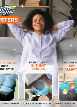 Swiffer Dusters Refill for Cleaning, Made by SWIFFER, Feather & Microfiber Duster Disposable Alternative, for Dusting Furniture, Blinds, Ceiling Fans, Walls, Helps Remove Allergens, Unscented, 18ct