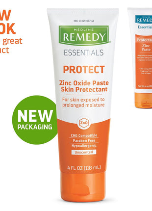 Medline Remedy Essentials Zinc Oxide Skin Protectant Paste (4 oz Tube), Unscented, Barrier, Incontinence Cream, Diaper Rash, Adults, Elderly, Hypoallergenic, Paraben Free