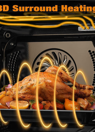 24" Single Wall Oven, 2.5 Cu.ft Built-in Timer-Convection Electric Wall Oven with 8 Baking Modes, 3000W, 240V, Stainless Steel, 3D Surround Heating, Timer, Touch Control, Safety Lock, Black