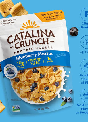 Catalina Crunch Protein Cereal   Breakfast Cereal with 10g of Protein, No Added Sugar   Gluten Free, Keto Friendly   Blueberry Muffin   8 oz. Bag (Pack of 1)