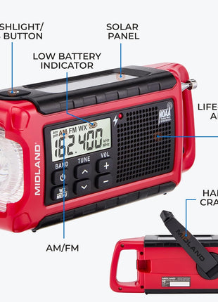 Midland ER210 NOAA Emergency Weather Radio - Compact, Crank, Weather Alerts, AM/FM Radio, Multiple Power Sources, SOS Emergency Flashlight