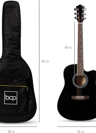 Best Choice Products 41in Beginner Acoustic Guitar Full Size All Wood Cutaway Guitar Starter Set w/Case, Strap, Capo, Strings, Picks - Black