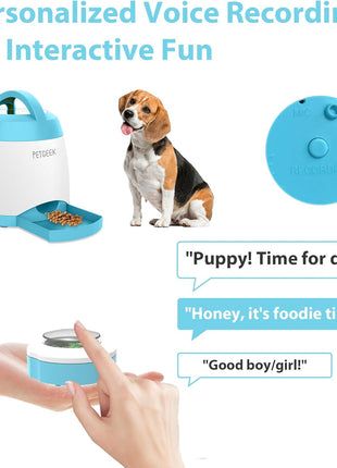 PETGEEK Automatic Dog Feeder/Treat Dispenser with Rechargeable Button Remote Control, Interactive Dog Food Puzzle & Stimulation Toys, 400ml Capacity Pet Dispensing Toy for Indoor/Outdoor Play