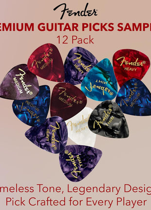 Fender Premium Picks Sampler - 12 Pack Includes Thin, Medium & Heavy Gauges (Austin Bazaar Exclusive)