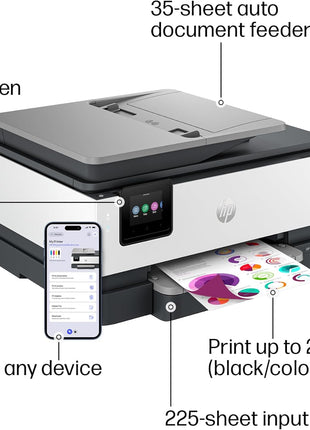 HP OfficeJet Pro 8125e Wireless All-in-One Color Inkjet Printer, Print, scan, Copy, ADF, Duplex Printing, Home & Office, 3 Months of Instant Ink Included (405T6A)