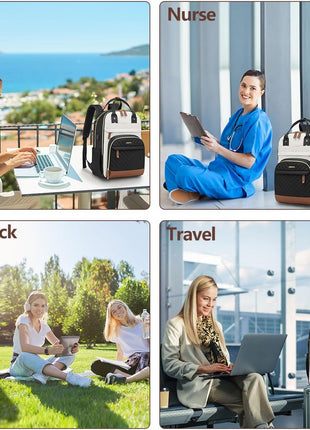 Laptop Backpack for Women Bag - 15.6 inch Work Travel Backpack with USB Charger College Bookbag Waterproof Business Computer Backpack Anti-theft Casual Backpacks for Nurse Teacher Beige Black Brown