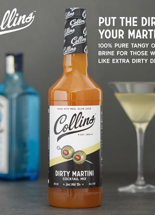 Collins Dirty Martini Mix, Made With Real Olive Brine for the Bold Flavor You Need, Classic Cocktail Recipe Ingredient, Bartender Mixer, Drinking Gifts, Home Cocktail bar, 32 fl oz