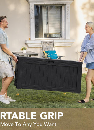 Devoko 120 Gallon Deck Box Resin Outdoor Storage Box Waterproof for Patio, Large Outdoor Storage Bench Lockable for Outside (Black)