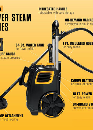 McCulloch MC1385 Deluxe Canister Steam Cleaner, 2-Hour Runtime, Chemical-Free, 23 Accessories: Mop Head, Brushes & More - Built for Home, Tile, Carpet, Furniture, & Personal Car Detailing