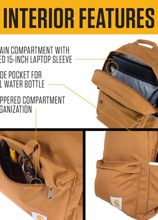 Carhartt Classic 21L Backpack Black | Classic Laptop, Water-Resistant Pack with 15 Laptop Sleeve and Organizational Compartments