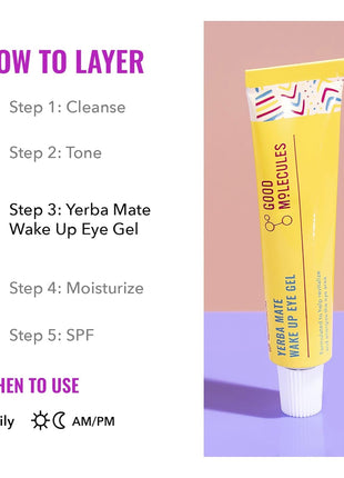 Good Molecules Yerba Mate Wake Up Eye Gel - Hydrating Under Eye Gel Cream with Hyaluronic Acid and Caffeine - Target Dark Circles and Puffiness - Skin Care for Face