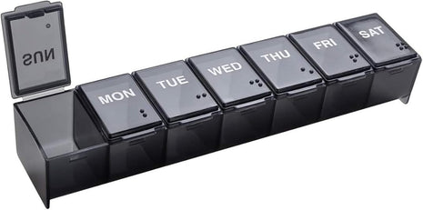 Ezy Dose Weekly (7-Day) Pill Organizer, Large Medicine Planner, Black | Compact Daily Vitamin & Supplement Medicine Case, Pop Up Compartments, Convenient and Easy to Use, Travel-Friendly, BPA-Free