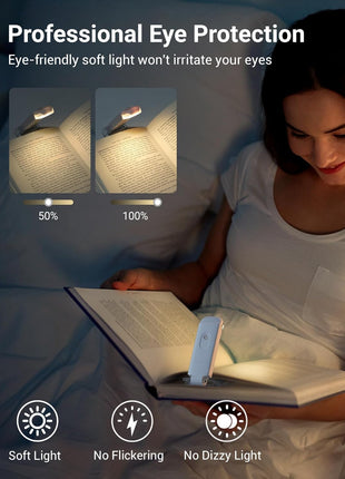 DEWENWILS USB Rechargeable Book Reading Light, 3000K Warm White, Brightness Adjustable Clip on LED Bookmark Lamp at Night in Bed, Portable Booklight for Bookworms, Kids