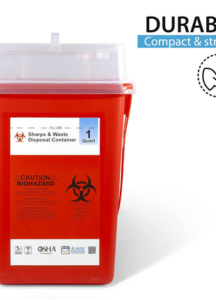 Sharps Containers for Home Use, Needle Disposal, Sharps Disposal, Small Biohazard Containers - 1 Quart