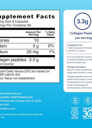 Vital Proteins Collagen Peptides Capsules for Women, Collagen Supplement 360 Capsules | Collagen Peptides Capsules, Supports Hair Skin & Nails, Easy Daily Supplement, 60 Servings